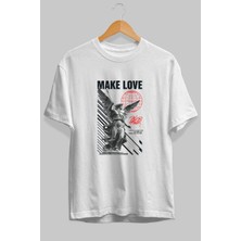 Ankhises Make Love Ön Baskılı Beyaz Oversize T-Shirt Erkek Kadın Pamuk Bisiklet Yaka Tişort