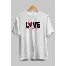 Ankhises Love Ön Baskılı Beyaz Oversize T-Shirt Erkek Kadın Pamuk Bisiklet Yaka Tişort