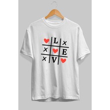Ankhises Love Xoxo Ön Baskılı Beyaz Oversize T-Shirt Erkek Kadın Pamuk Bisiklet Yaka Tişort