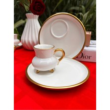 Altın Yaldızlı 6’lı Ayaklı Seramik Kahve Fincan Takımı 90 ml