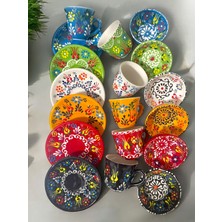 El Yapımı 6 Kişilik Lale Desenli Kahve Fincanı ve Sosluk Takımı