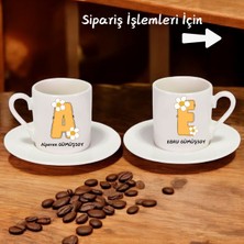 Kişiye Özel Ikili Porselen Papatyalı Kahve Fincanı Seti