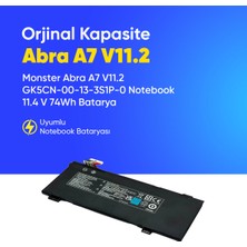 Monster Abra A7 V11.2 GK5CN-00-13-3S1P-0 Notebook 11.4 V 74Wh Batarya – Orjinal Uyumlu, Yüksek Performanslı