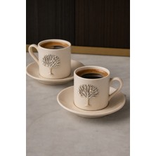 2 Kişilik Porselen Hayat Ağacı Kahve Fincan Takımı, 100 Ml, Şık ve Zarif Tasarım