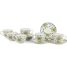 6'lı Palmiye Yeşil Mavi Kahve Fincan Seti, 90CC, Şık ve Zarif Tasarım