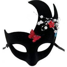 Calperia Siyah Renk Incili Taşlı Süet Kaplama Venedik Parti Maskesi 20X22 cm