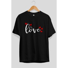 Ankhises Love (3) Ön Baskılı Siyah Oversize T-Shirt Erkek Kadın Pamuk Bisiklet Yaka Tişort