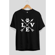 Ankhises Love Pati Ön Baskılı Siyah Oversize T-Shirt Erkek Kadın Pamuk Bisiklet Yaka Tişort