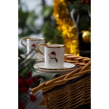 Yılbaşı Temalı 2 Kişilik Kardan Adam Kahve Fincanı Takımı, 90 ml