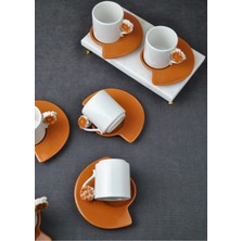 6 Kişilik Seramik Çiçekli Türk Kahve Fincan Takımı, 12 Parça