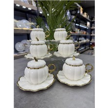 Şık 6'lı Porselen Kabak Fincan Takımı, Beyaz, Zarif ve Dayanıklı