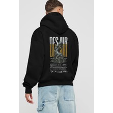Ankhises Des Air Arka Baskılı Siyah Oversize Kapüşonlu Sweatshirt Erkek Kadın