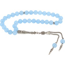 Calperia ​doğaltaş Metal Püsküllü Mavi Yeşim Taşı Tesbih