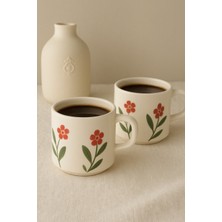 El Yapımı Seramik Yonca Çiçek Desenli 2'li Kupa Seti