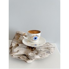 24K Altın Yaldızlı Göz Nazarlı Porselen Türk Kahvesi Fincanı 80CC