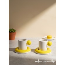 El Yapımı 9 Renk Draje Seri 4 Parçalı 2 Kişilik Kahve Fincan Takımı