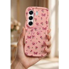 Coolacs Tecno Camon 40 Pro Uyumlu Kılıf Kamera Çıkıntılı Kurdele ve Çiçek Kabartmalı Silikon Kapak