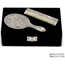 Calperia Papatya Motifli Ayna Tarak Gümüş Set