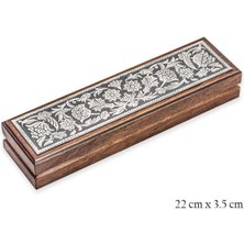 Calperia Gümüş Çiçek Desenli Ahşap Tesbih Kutusu