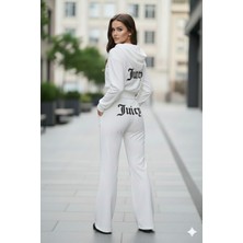 Bozz Collection Kadın Juicy Kristal Taş Baskılı Eşofman Takımı Hoodie Crop Sweatshirt Baggy Eşofman Ikili Takım