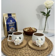 El Yapımı Nergis Desenli Ikili Porselen Fincan Seti