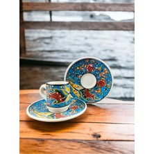 2'li Otantik Çini Kahve Fincan Takımı, Kabartma Desen, Şık ve Zarif Tasarım