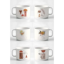Minimal Çizgili Kadın Baskılı 6'lı Türk Kahvesi ve Espresso Kupa Seti