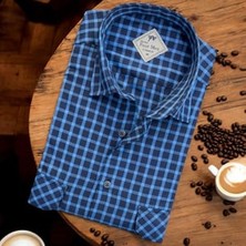 Eren Style Linen Keten Klasik Uzun Kollu Iki Cepli Kapaklı Mavi Baba Gömleği (Regular Kalıp)