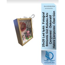 Dasemura 25X20 LED Işıklı Fotoğraf Bölümlü Gül Kutusu Anı Çerçevesi - Dekoratif Hatıra Çerçevesi -Özel Gün