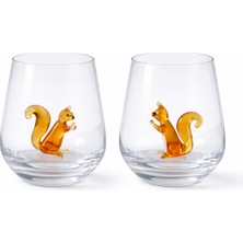 Crystal Passion 2’li El Yapımı Murano Cam Sincap Figürlü Bardak Şeffaf Dekoratif Cam Su Bardağı Seti