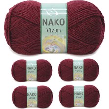 DS LLC 5 Adet Vizon Premium Akrilik El Örgü Ipi Yünü Renk NO:999 Bordo DSLLC34-43TX