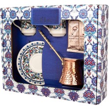 Bakır Çini Türk Kahvesi Fincanları 2'li Set, Tabak ve Cezve ile Şık Tasarım