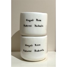 El Yapımı Seramik Kahve Fincanı 2'li Yazılı Tasarım 110 ml