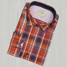 Eren Style Linen Uzun Kol Kareli Pamuklu Yakası Gizli Düğmeli Gömlek (Slim Fit Kalıp)