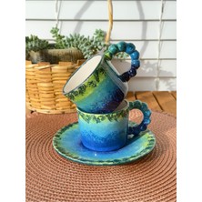 Deniz Temalı El Yapımı Boncuk Kulp Fincan, Şık ve Renkli Tasarım