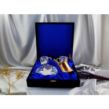 Şık 2'li Altın Yaldızlı Cezveli Fincan Takımı ve Saksı Seti