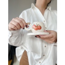 El Yapımı 24K Yaldızlı Seramik Turuncu Kabaklı Türk Kahvesi Fincanı 130 ml