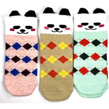 DS LLC 3 Çift Köpek Temalı 3 Boyutlu Kulaklı Pamuk Ekose Kadın Bilek Çorap DSLLC34-43TX