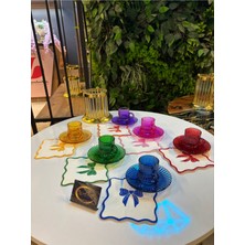 Renkli Cam Fincan Takımı, 6 Kişilik, 12 Parça, Çay ve Espresso Seti