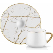 Koleksiyon Sufi Türk Kahvesi Seti 6'lı Mermer Beyaz ve Altın Detaylı