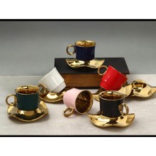 Gold Karışık Renkli Porselen Kahve Fincan Takımı 6'lı Set