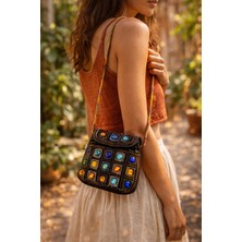 Seymen Bıçakçılık El Yapımı Nakışlı Renkli Taş Detaylı Bohem Mini Omuz Çantası