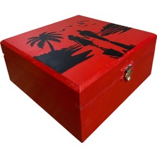 Butik Center Boş Kutu El Emeği Ahşap Anı Kutusu Sevgiliye Hediye Dekoratif El Boyaması Tasarım Kutu 18X18CM