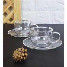 Iki Kişilik Çift Cidarlı Cam Kahve Takımı, Şık ve Dayanıklı Set