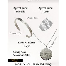 Ayetel Kürsi Bileklik, Yüzük, Esmaül Hüsna Kolye, Premium Set Çelik, Gümüş  Renk, Ayarlanabilir Üçlü