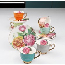 6 Renkli Rose Çiçekli Kahve Fincan Takımı, Şık ve Kullanışlı Tasarım