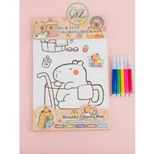 ÖZ OFİS Capybara Kapibara 12'li Örnekli Boyama Kartları Seti 5'li Boya Kalemi Hediyeli Set-2
