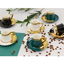 Renkli Gold Yaldız 6 Kişilik Porselen Kahve Fincan Takımı Harlem
