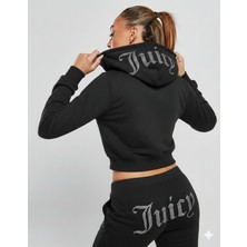 Bozz Collection Kadın Kristal Taş Baskılı Juicy Eşofman Takımı Kapüşon Crop Sweatshirt Baggy Eşofman Ikili Takım