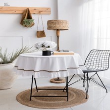 NDC Home Beyaz Keten Özel Seri Fırfırlı Masa Örtüsü